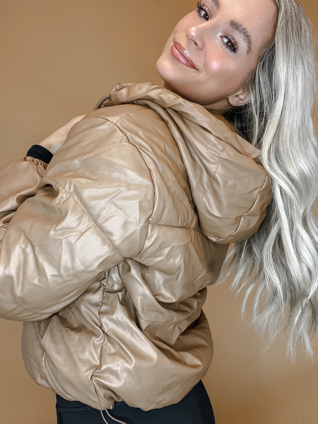 Leather Hooded Puffer Jacket